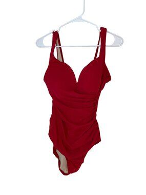Miraclesuit Womens One-Piece Red Swimsuit Ruched Full Coverage Size XL